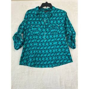 7th Avenue Elephant Print Blue Tunic Top XXL Roll Tab Sleeves
